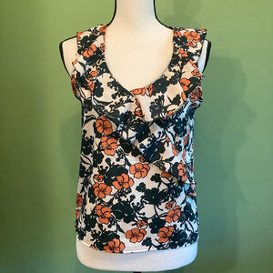 ❤️ 2 for $10 ❤️ Women's Andrea Morando Floral Ruffle Top Orange/White Size M
